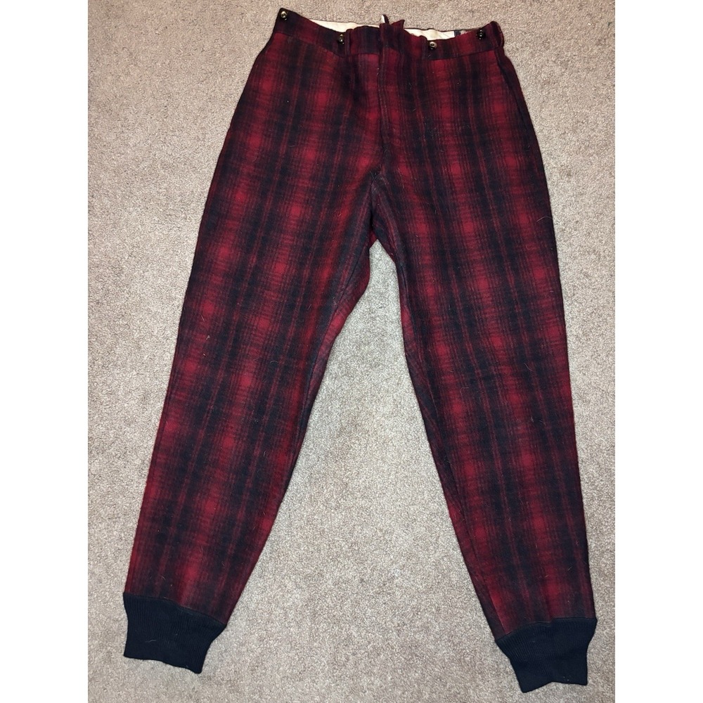 Vintage 1950's Woolrich Wool Hunting Pants 32x30 Red Black Plaid Buffalo Check‎